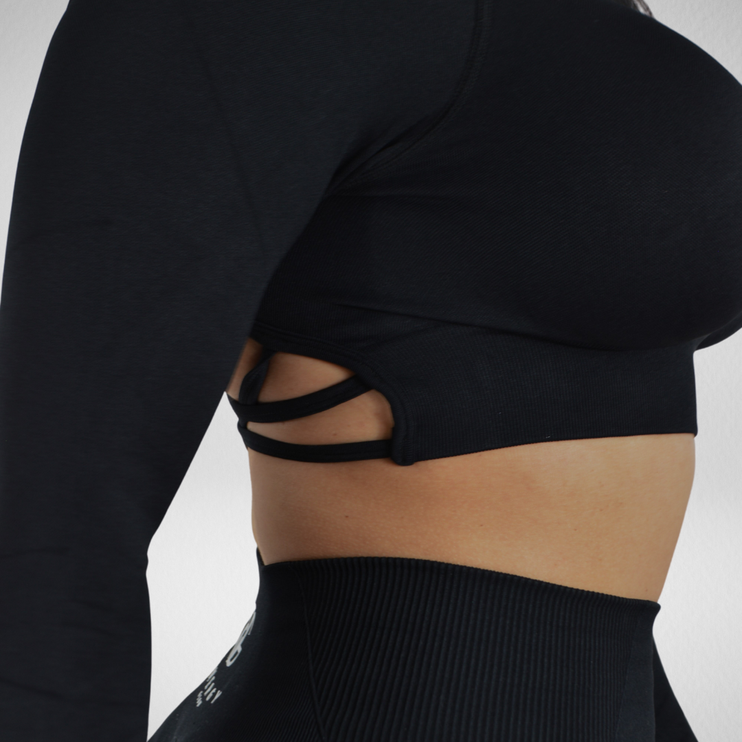 Black Soft & Flex Long Sleeve Crop-Top