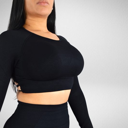 Black Soft & Flex Long Sleeve Crop-Top