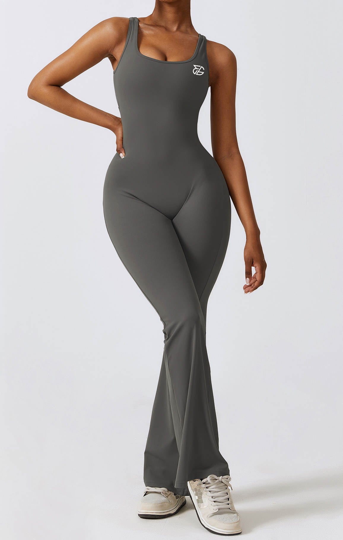 Flare Jumpsuit V-Back DARK GREY