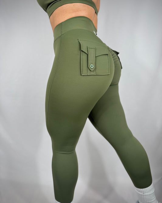 Glow Cargo Leggings - OLIVE GREEN